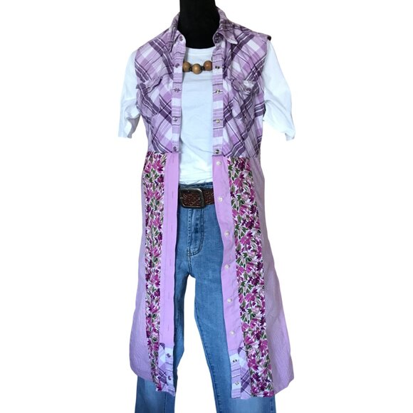 Patchwork Duster: Upcycled Boho Dress, Violet Spring Jacket (Size Small) - Picture 6 of 14